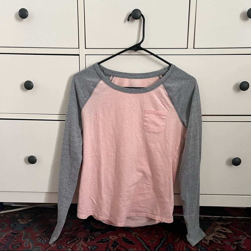 Pink/Salmon and Gray Baseball Tee